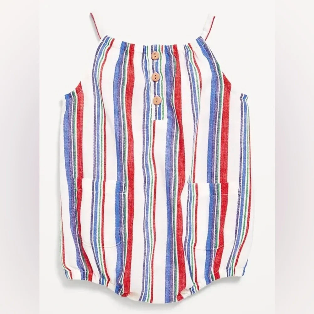 NWT! Old Navy Printed Sleeveless Henley One-Piece Romper for Baby - Size 6-12M